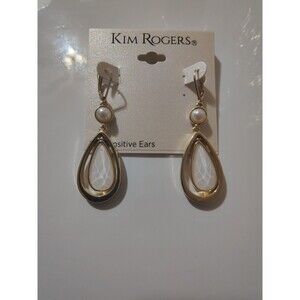Kim Rogers Crystal and Pearl  Earrings  Gold Tone NWT